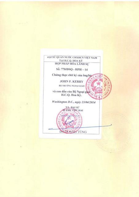 Hợp pháp hóa lãnh sự của Đại sứ quán Việt Nam tại Hoa Kỳ